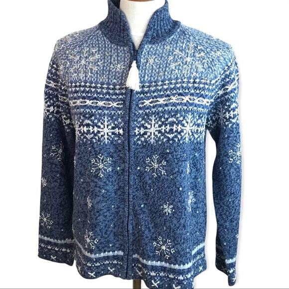 Vintage Tiara NWT Nordic Fair Isle Beaded Snowflake Cardigan Sweater Size L - Picture 4 of 6